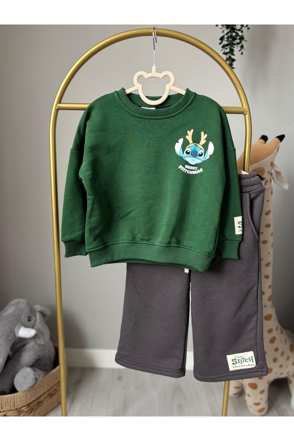 Stitch Sırt Baskılı Kız Çocuk Sweatshirt Eşofman Takımı
