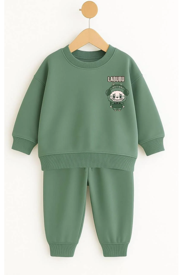 Labubu Baskılı Unisex Yeşil Takım