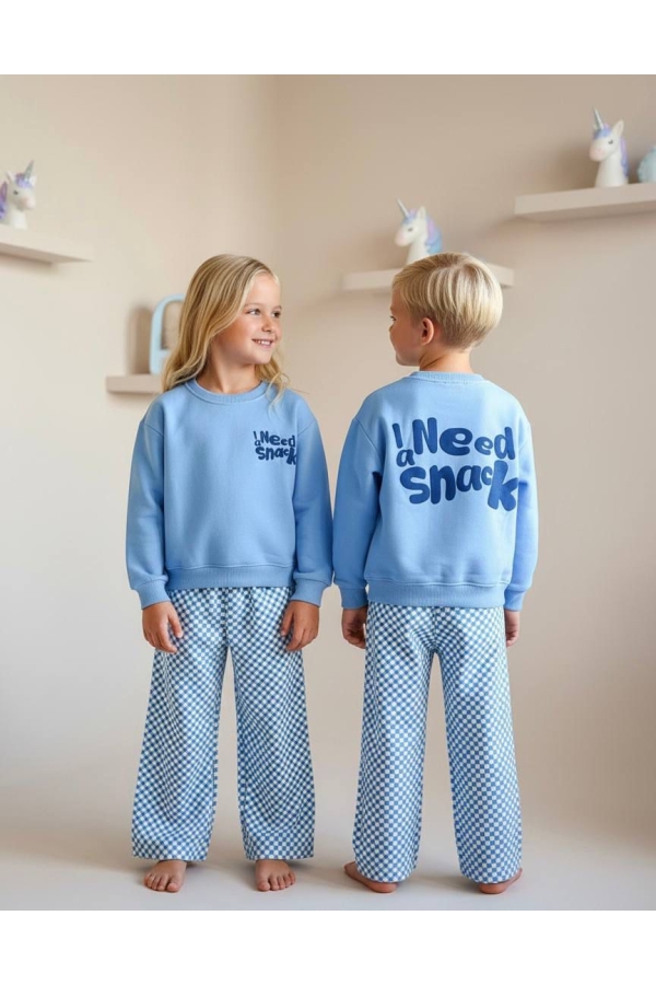 Sweatshirt Dokuma Mavi Pantolon Takım